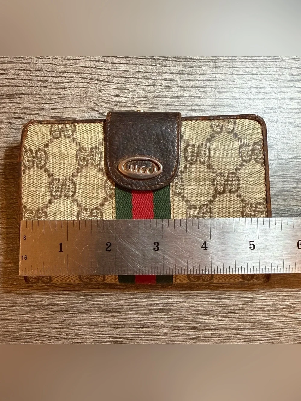 Vintage Gucci GG Supreme Web Stripe Compact Wallet Brown Italy Authenticated